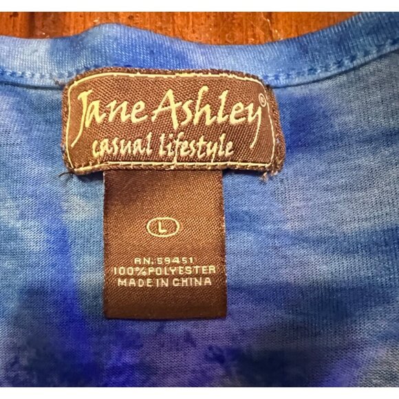 Jane Ashley women's blue patterned cap sleeve top size XL asymmetrical hem - Picture 6 of 8